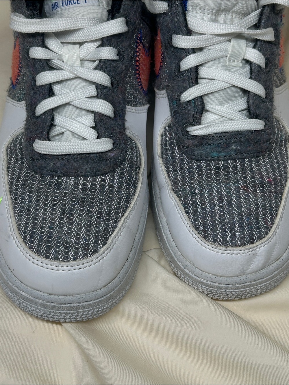 Nike Air Force 1 Low Sneakers - Gray with Coral Swoosh and Green Accent - Picture 8 of 9